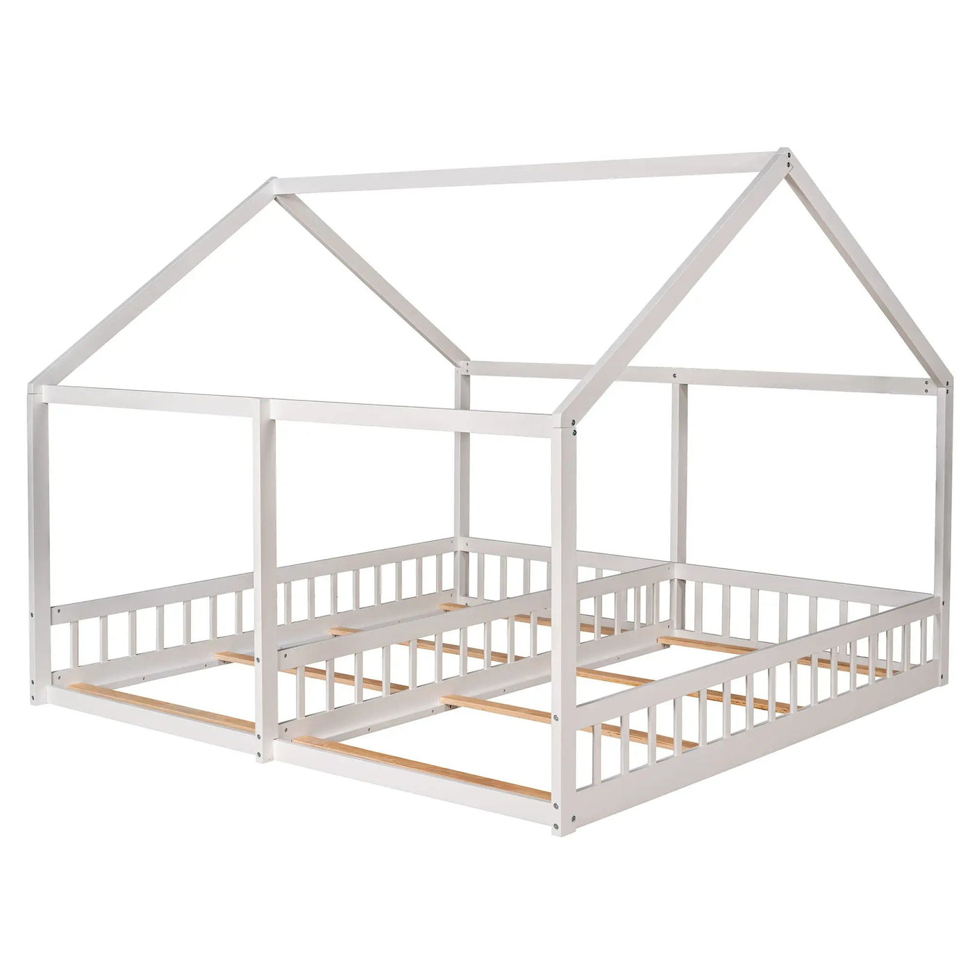 House Platform Beds, 2 Shared Beds, Metal Frame With Guardrails by Unique Piece Furniture