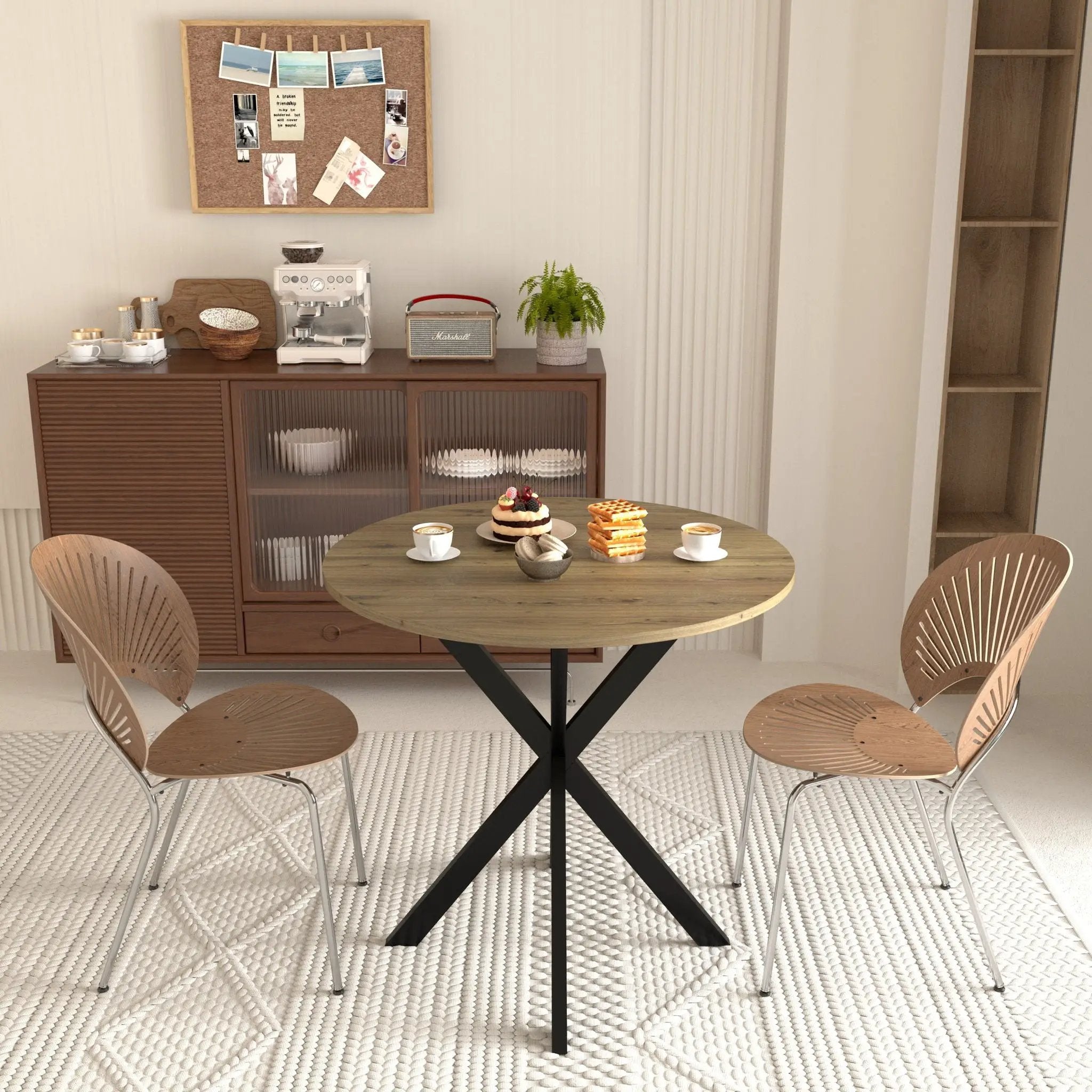 Round Dining Table For 2 - 4 People, Compact Kitchen Or Dining Room - Rustic Brown by Unique Piece Furniture