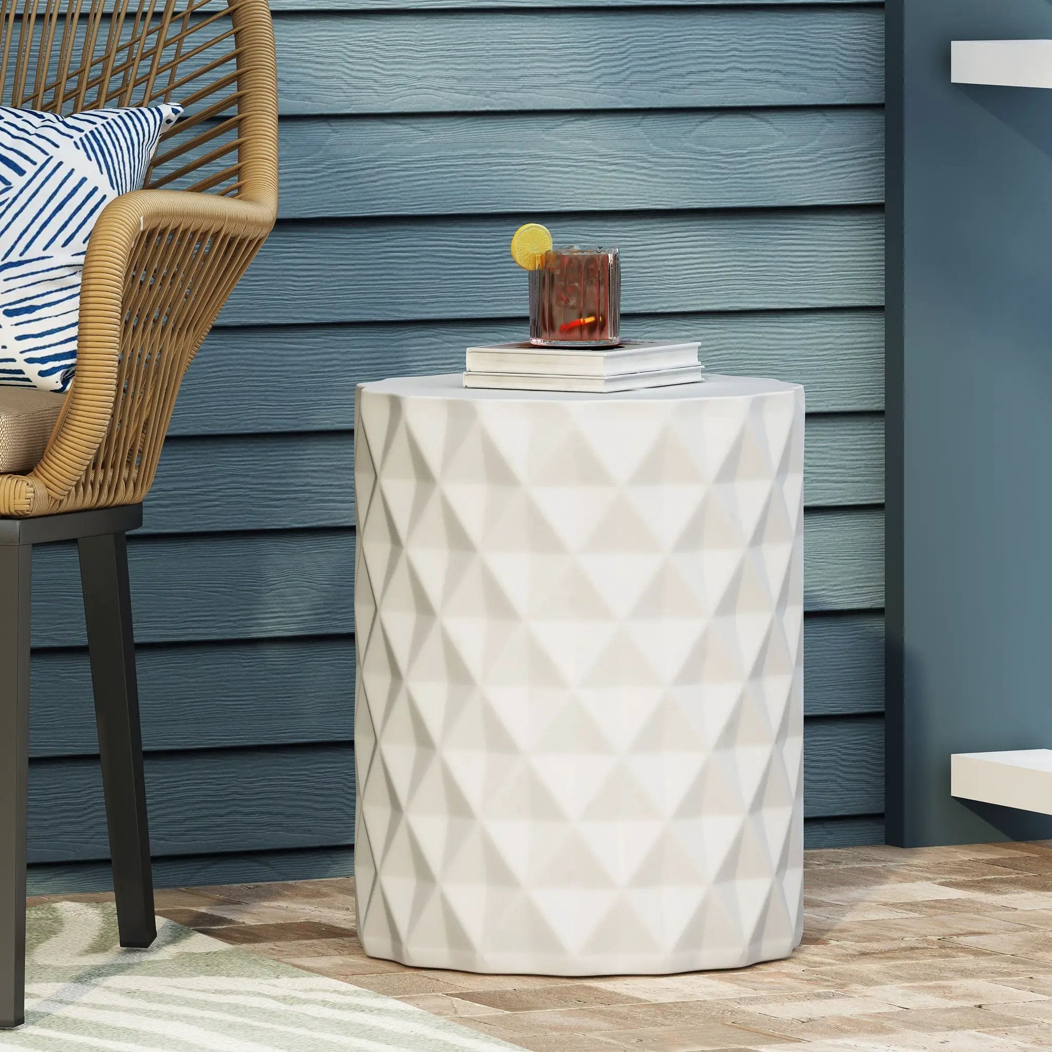 Outdoor Lightweight Concrete Side Table - Antique White by HouseOfZazla