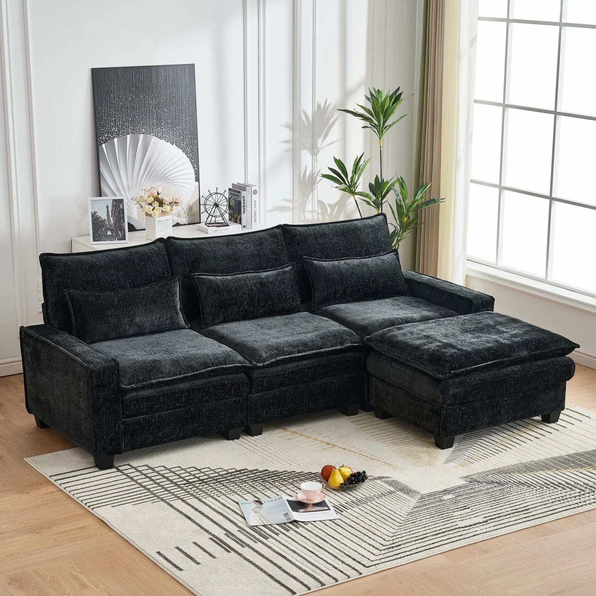 Modern Comfy L Shaped Sectional Sofa With Movable Ottoman by Unique Piece Furniture