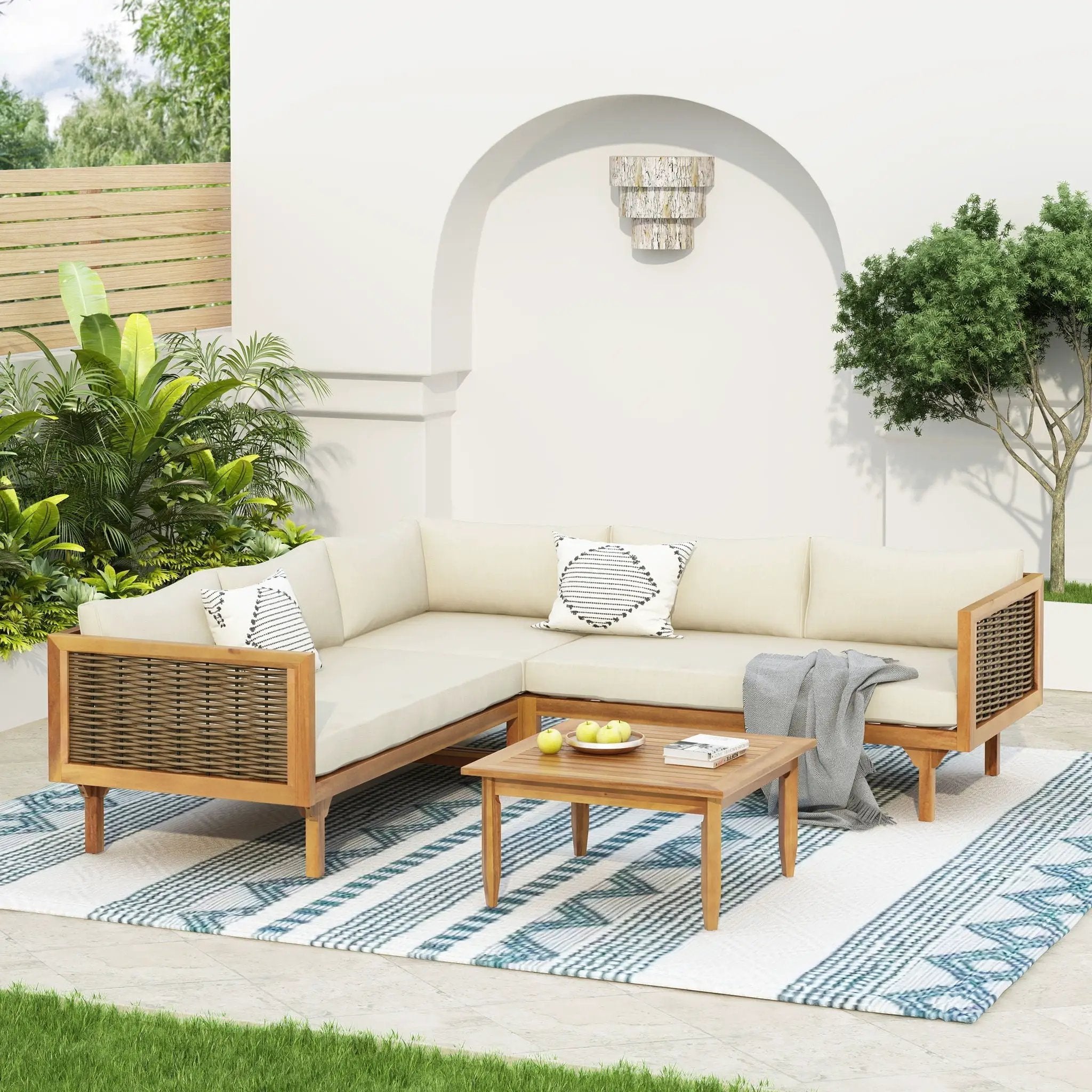 Premium Outdoor Sofa Set With Waterproof Cushions Sectional Seating Group by HouseOfZazla