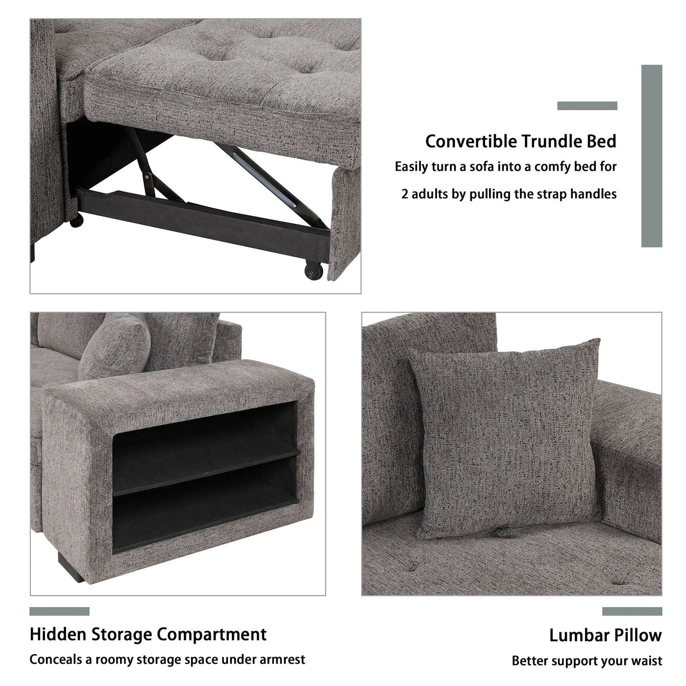 Modern L-Shape 3 Seat Reversible Sectional Couch, Pull Out Sleeper Sofa With Storage Chaise And 2 Stools For Living Room Furniture Set by Unique Piece Furniture
