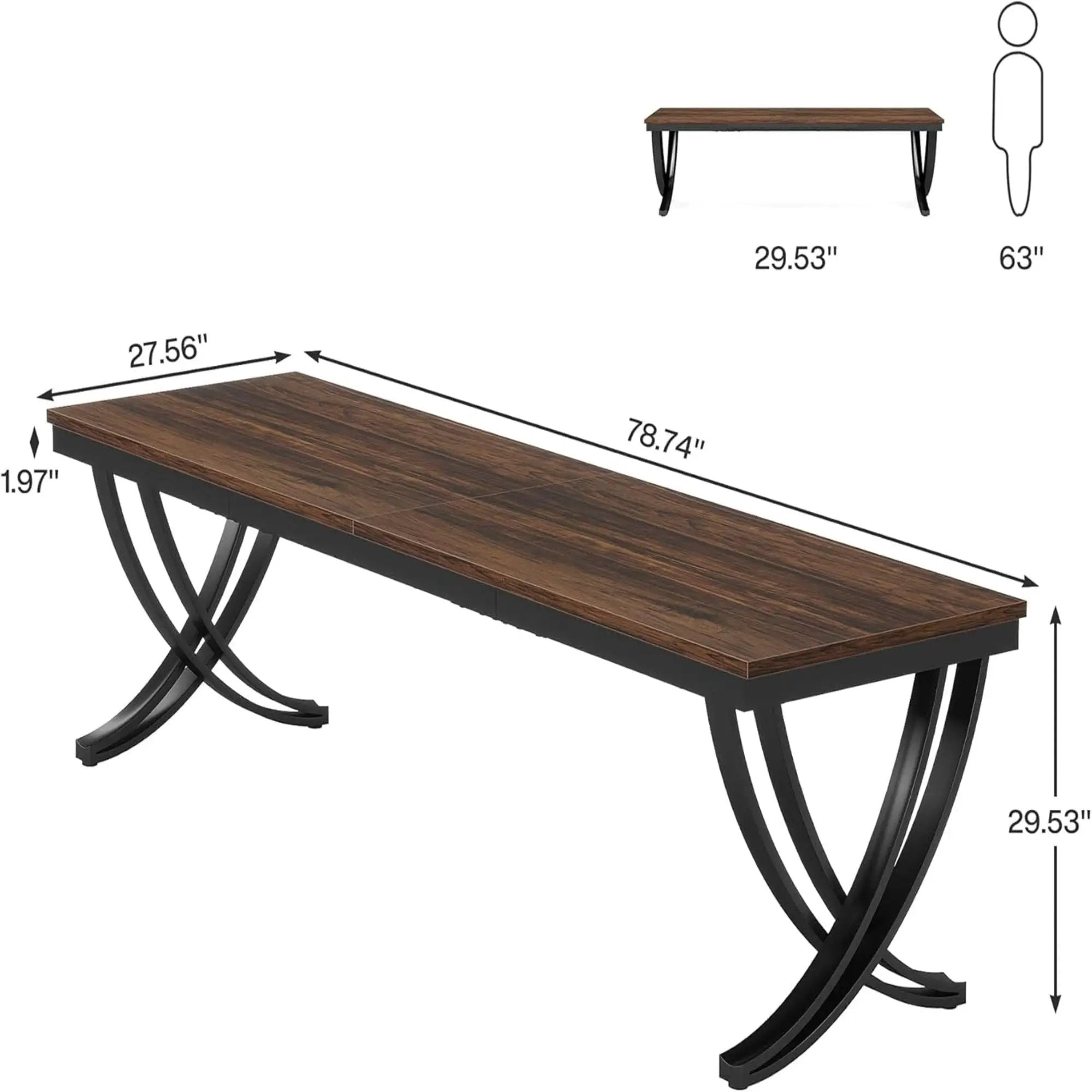 2 Person Desk With X Legs, Extra Long Office Workstation - Brown / Black by HouseOfZazla