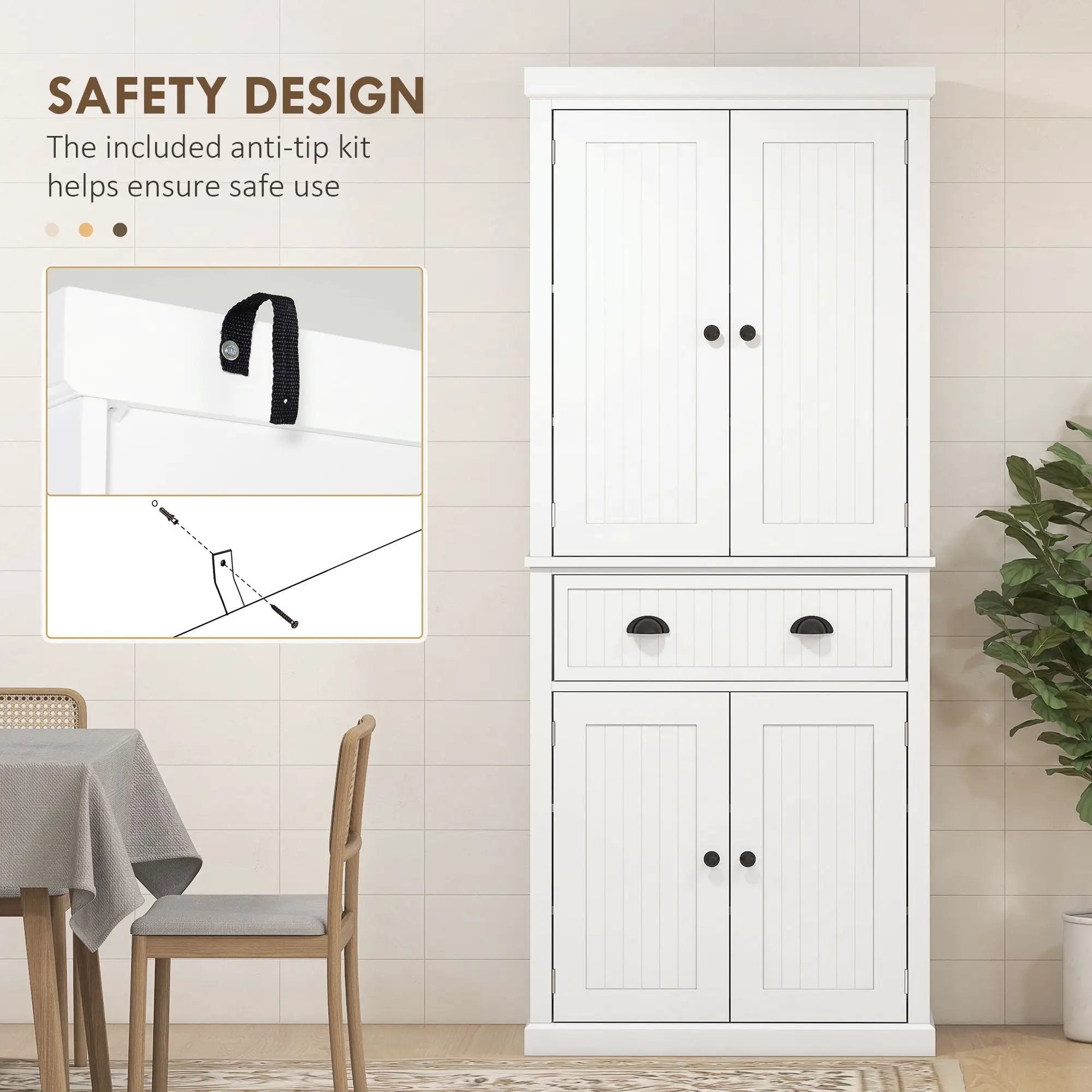 Homcom - 72" Kitchen Pantry, Tall Storage Cabinet, Freestanding Cupboard With Drawer, Doors And Adjustable Shelves - White by Unique Piece Furniture