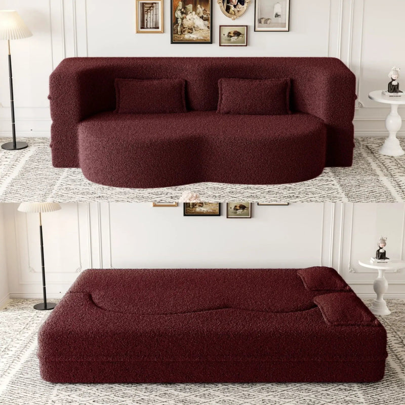 Modern Floor Sofa With Two Pillows Convertible Teddy Fabric Foam Filled Bed by HouseOfZazla