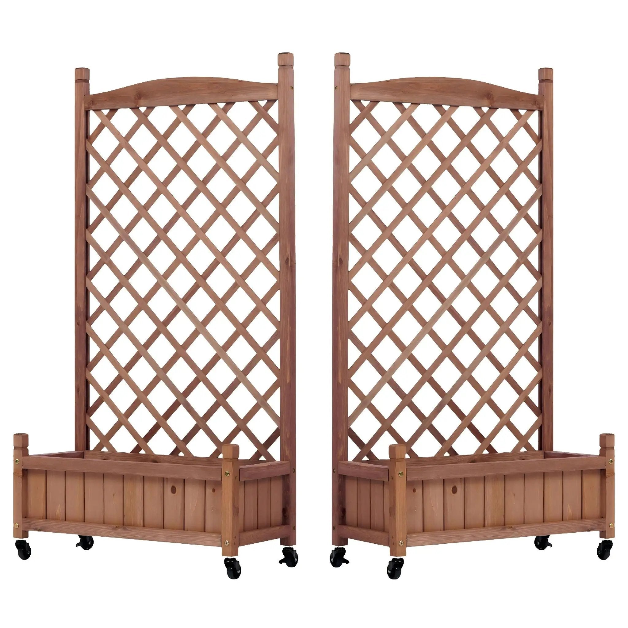 Raised Garden Bed With Trellis 2 Pack, Outdoor Planter Box & Plant Stand With Climbing Racks - Brown by HouseOfZazla
