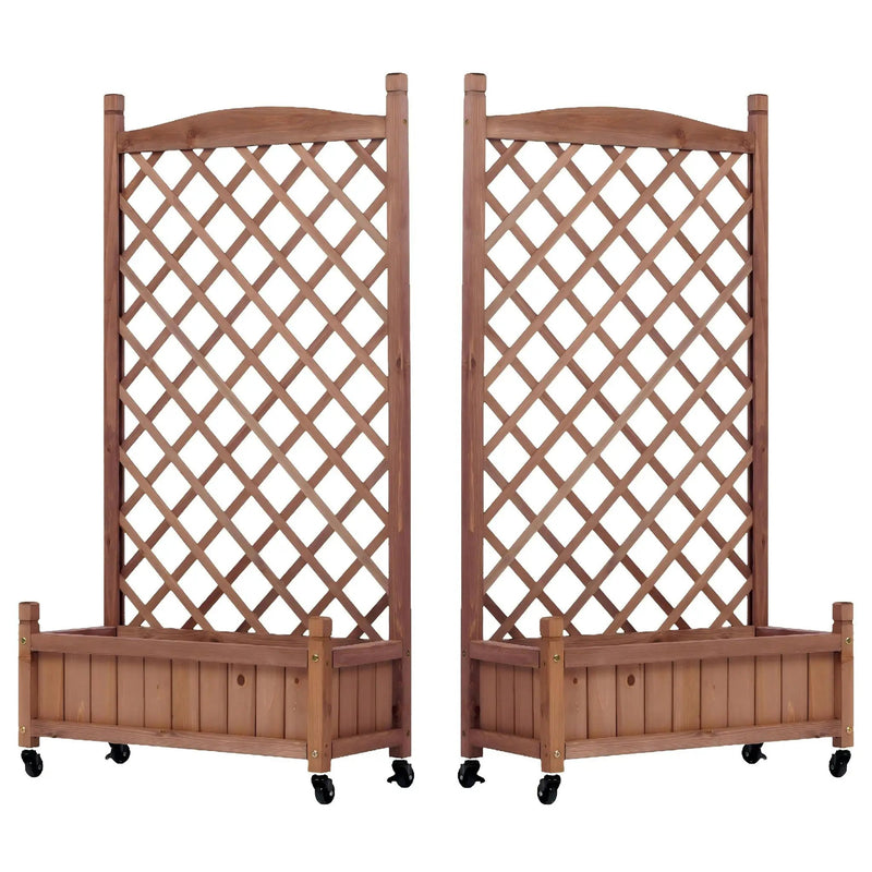 Raised Garden Bed With Trellis 2 Pack, Outdoor Planter Box & Plant Stand With Climbing Racks - Brown by HouseOfZazla