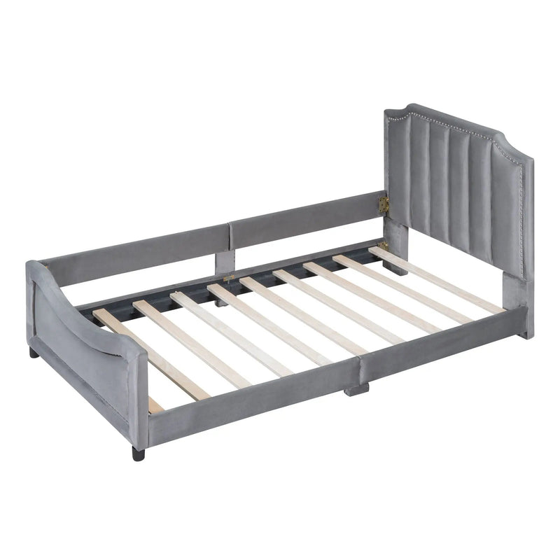 Upholstered Daybed With Classic Stripe Shaped Headboard by HouseOfZazla