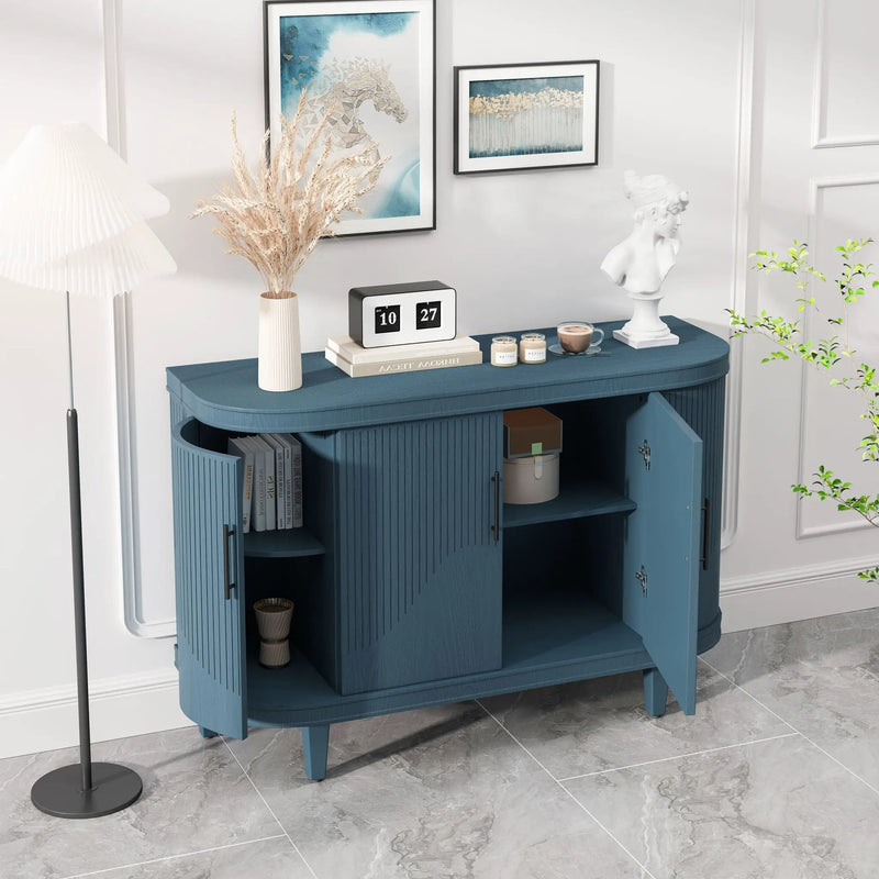 Curved Sideboard Wooden Console Table With 4 Doors And Adjustable Shelves For Living Room - Blue by Unique Piece Furniture