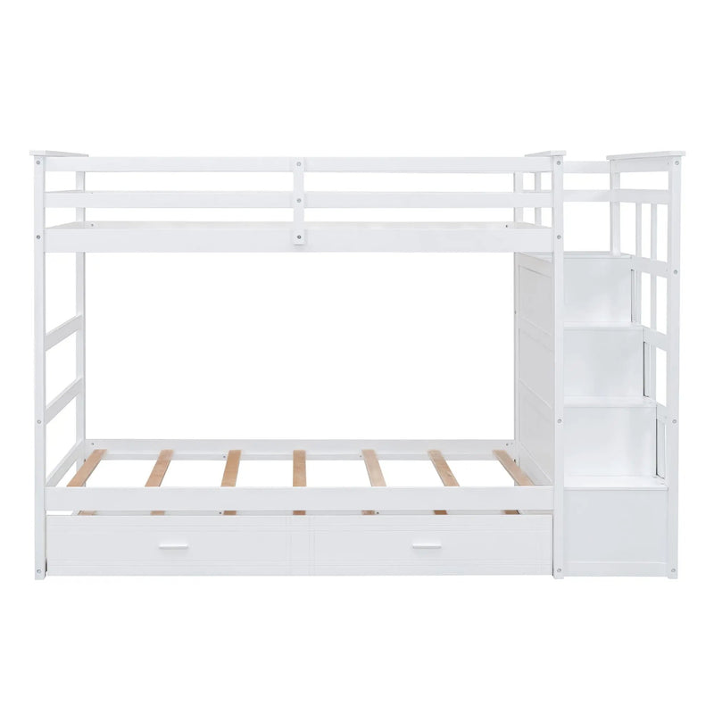 Twin Over Twin Bunk Bed With Trundle And Staircase - White by Unique Piece Furniture