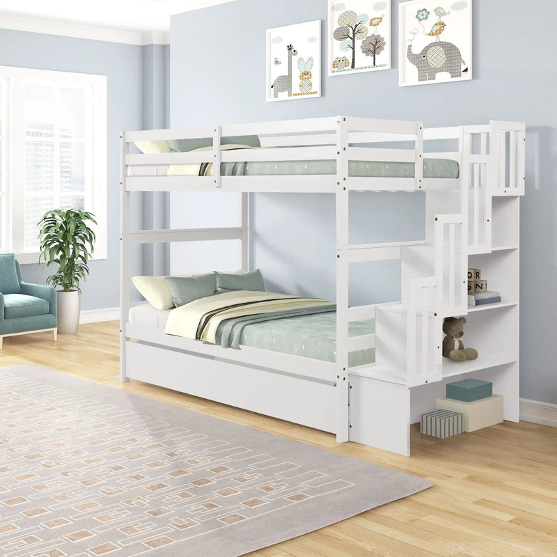 Twin Over Twin Bunk Beds With Twin Trundle And Stairway Storage Function by HouseOfZazla