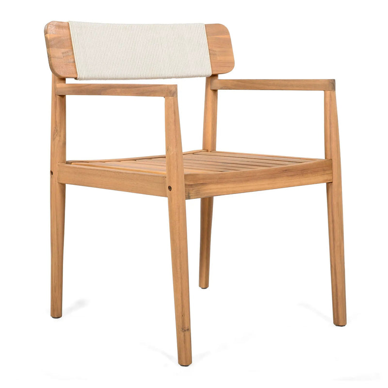 Creative Braided Acacia Wood Outdoor Dining Chairs with Armrests (Set of 2) - Teak / White by HouseOfZazla