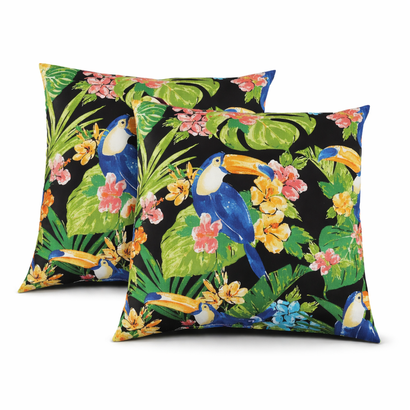 4 Pack Outdoor Pillow Covers 18x18 Inch - Toucan Paradise by HouseOfZazla