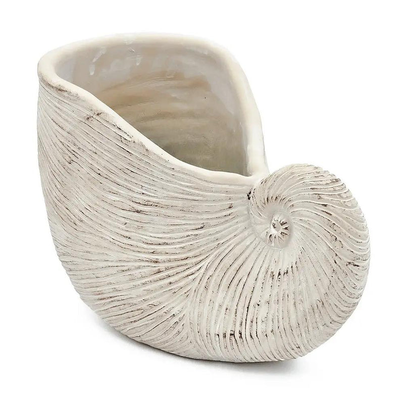 11.5x6.7x7.7" Sand and Cement Nautilus Shell Planter with Textured Beige Finish by HouseOfZazla