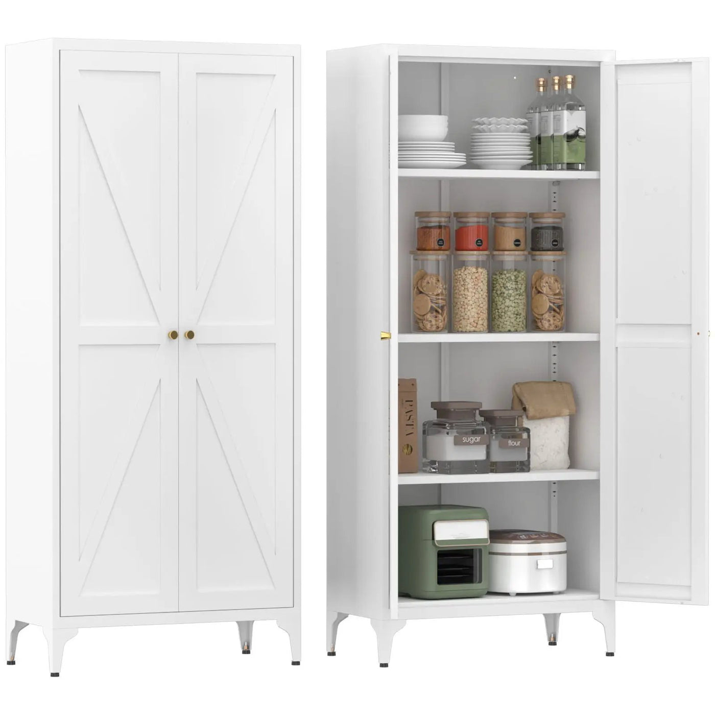 Adjustable 2 Door Kitchen Pantry Cabinet With Striped Design by Unique Piece Furniture