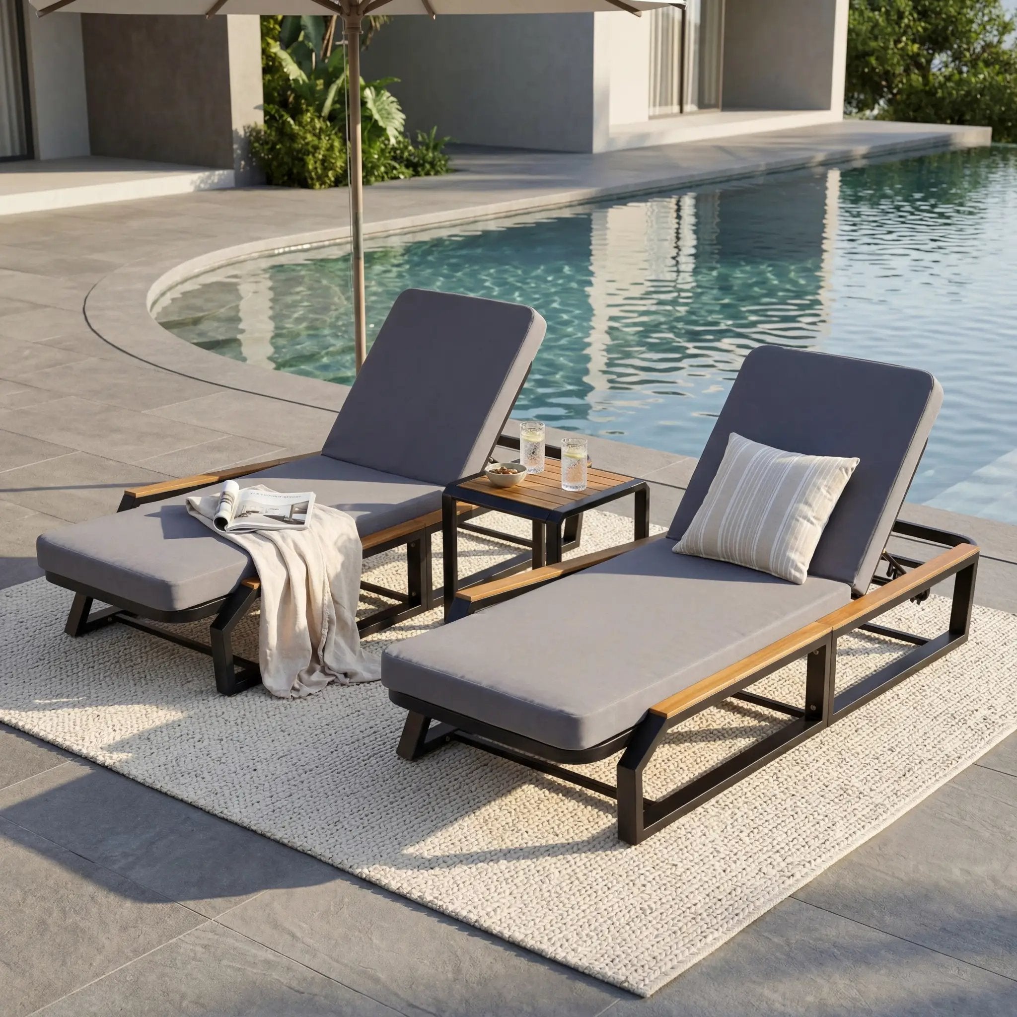 5-Piece Outdoor Chaise Lounge Set, 2 Adjustable Recliners by HouseOfZazla