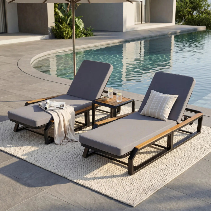 5-Piece Outdoor Chaise Lounge Set, 2 Adjustable Recliners by HouseOfZazla