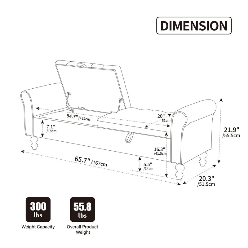 Modern Upholstered Storage Bench With Rolled Armrests] by HouseOfZazla