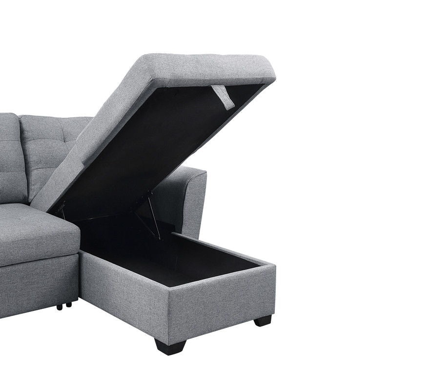 Avery - Sleeper Sectional Sofa With Reversible Storage Chaise - Light Gray by HouseOfZazla