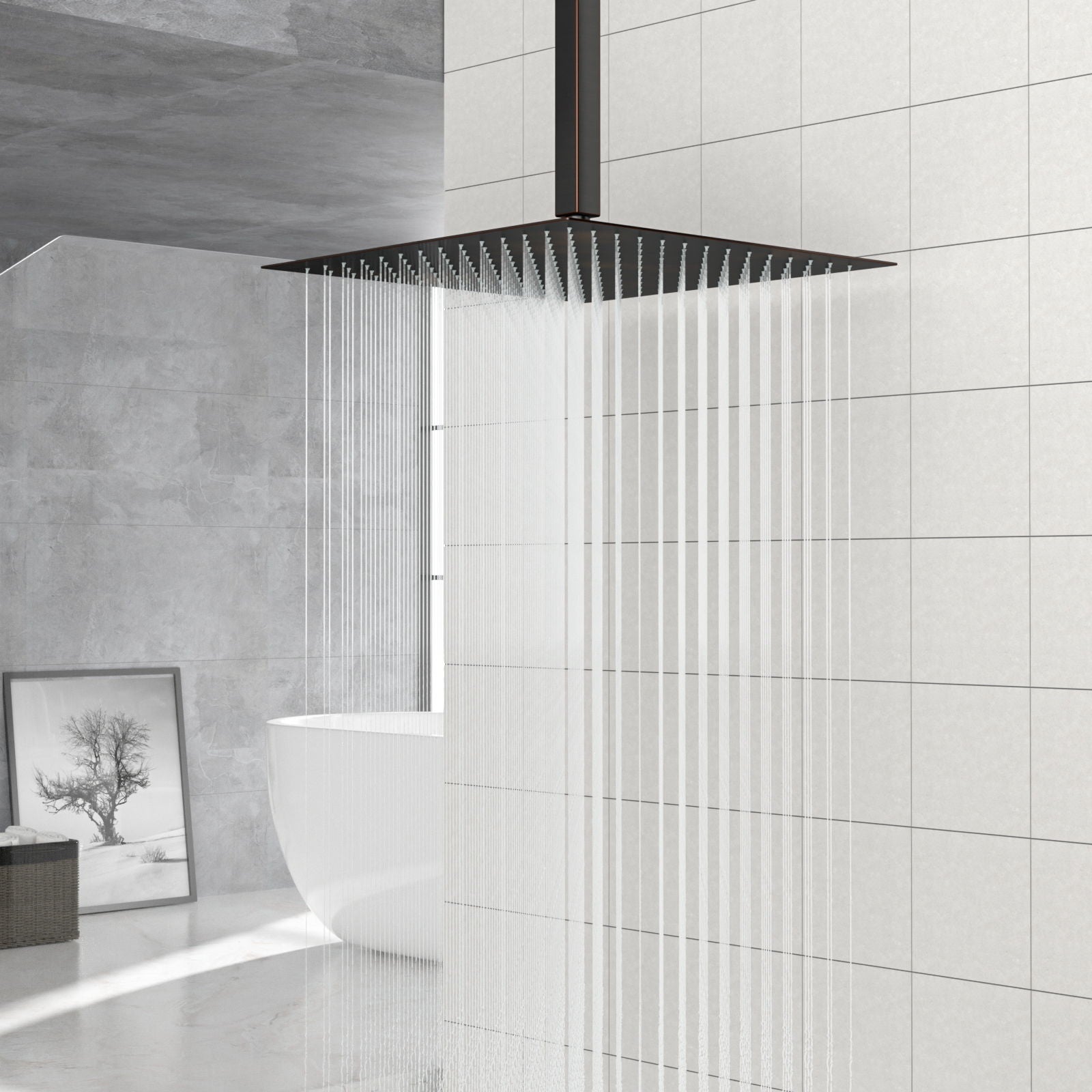 16" Square Rainfall Shower Head Fixed Wall Mount With Full Body Coverage & Self Cleaning Silicone Nozzles by HouseOfZazla