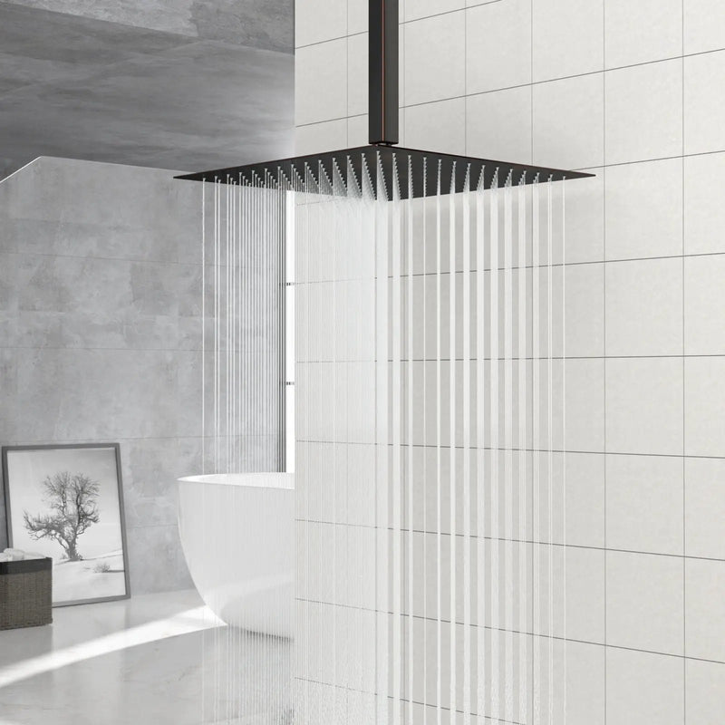 16" Square Rainfall Shower Head Fixed Wall Mount With Full Body Coverage & Self Cleaning Silicone Nozzles by HouseOfZazla