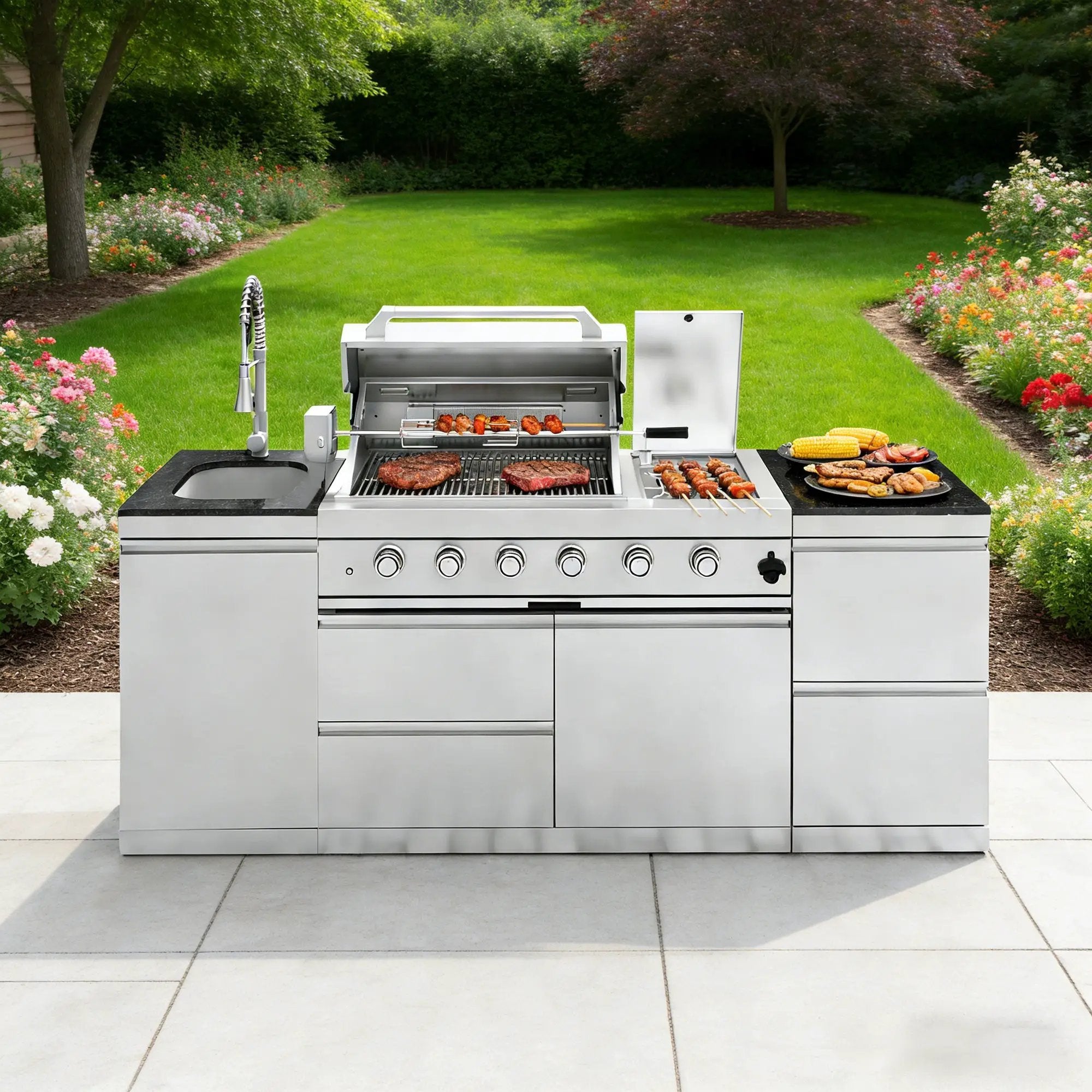 85-Inch Deluxe Stainless Steel Gas Outdoor Kitchen Barbecue Island Grill by HouseOfZazla