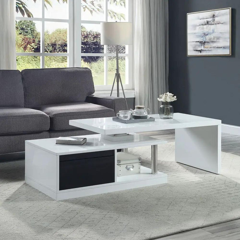 Buck II - Coffee Table With Swivel Top - White & Black High Gloss by Unique Piece Furniture