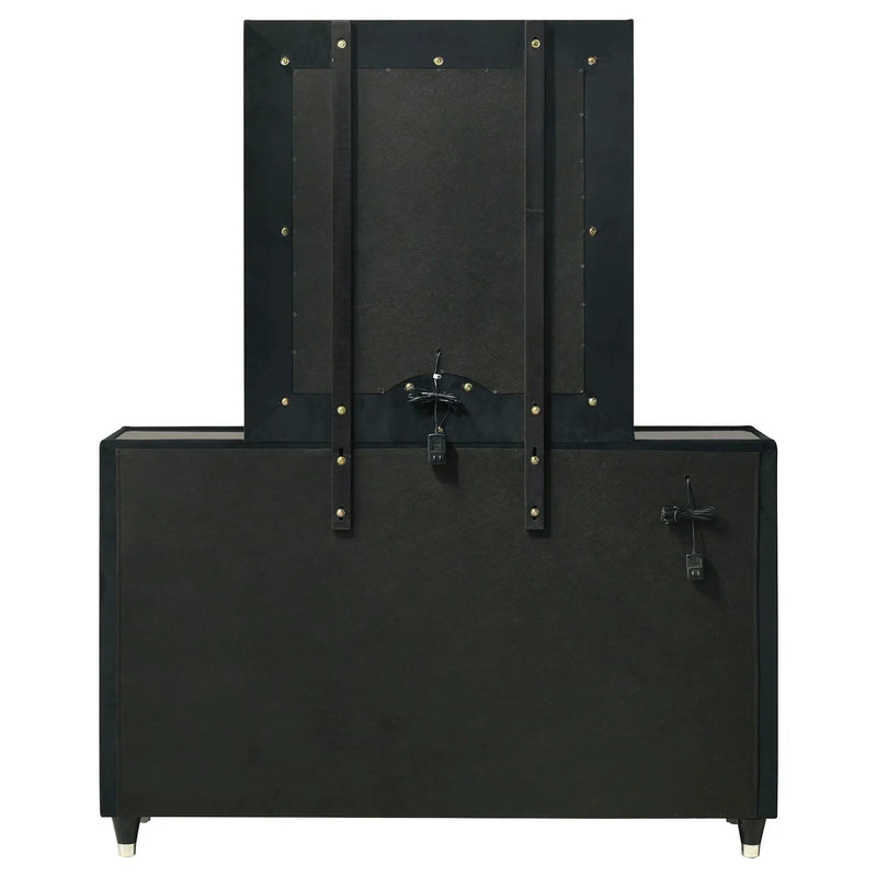 Ravenne 6-drawer Velvet Upholstered LED Dresser and Mirror Black by Unique Piece Furniture