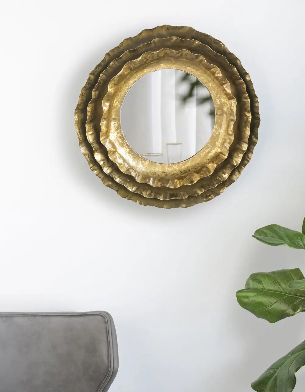 Round Wall Mirror With Metal Frame, Accent Mirror For Living Room - Gold by Unique Piece Furniture