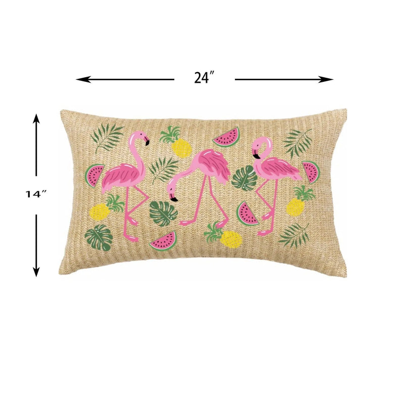Summer Outdoor Lumbar Flamingo Pillows - Multi by HouseOfZazla
