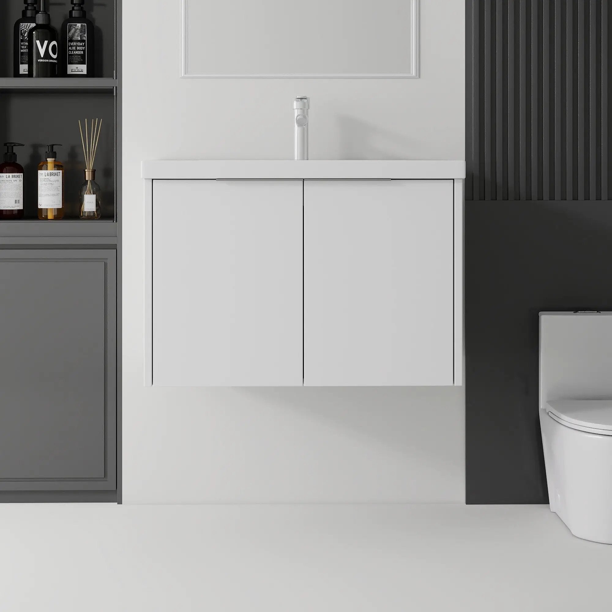36 Inch Floating Bathroom Vanity with Sink, Soft-Close Door, Ceramic Sink, Plywood by HouseOfZazla