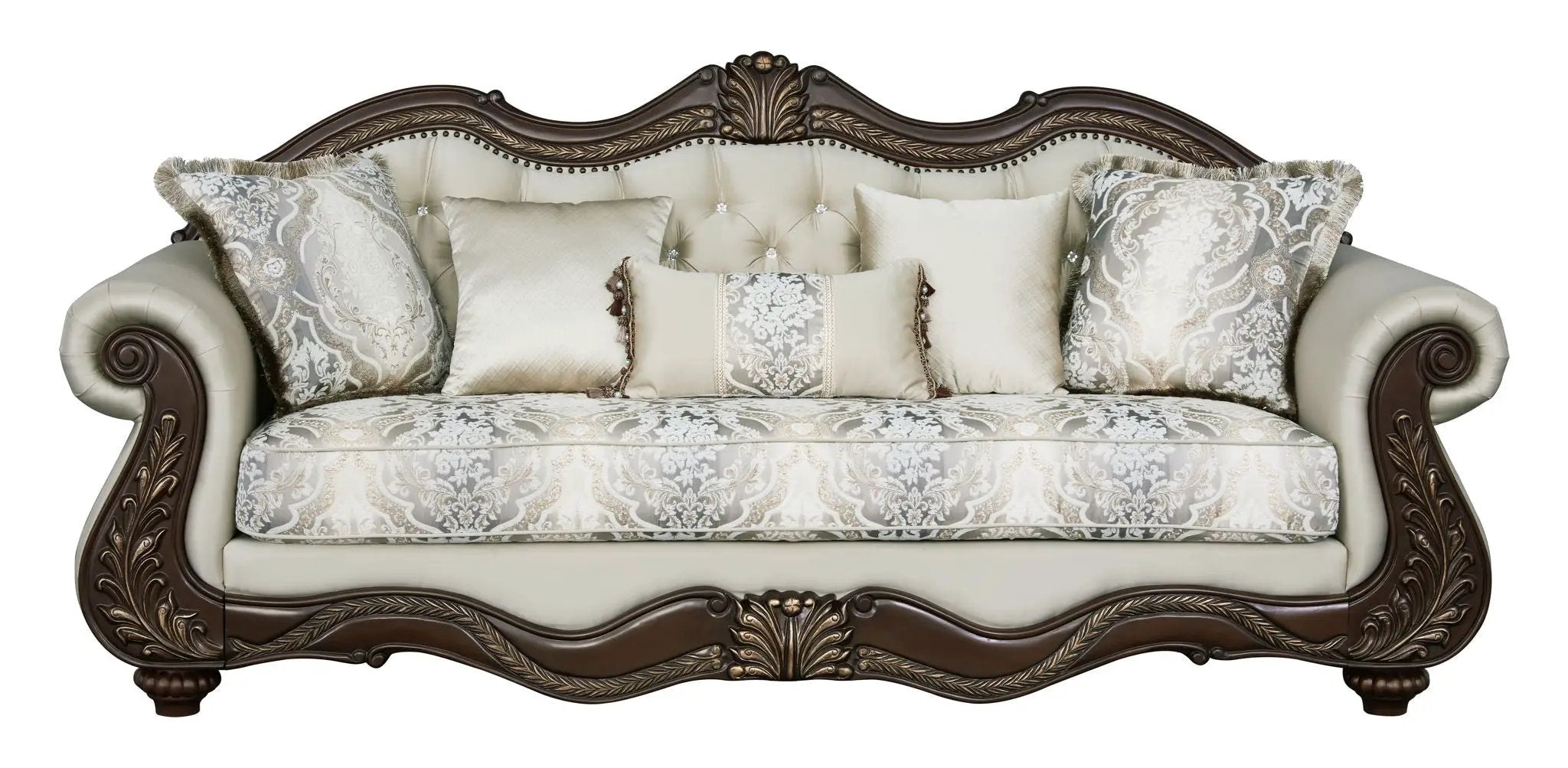 Pierce - Sofa With 5 Pillows - Beige / Cherry by Unique Piece Furniture