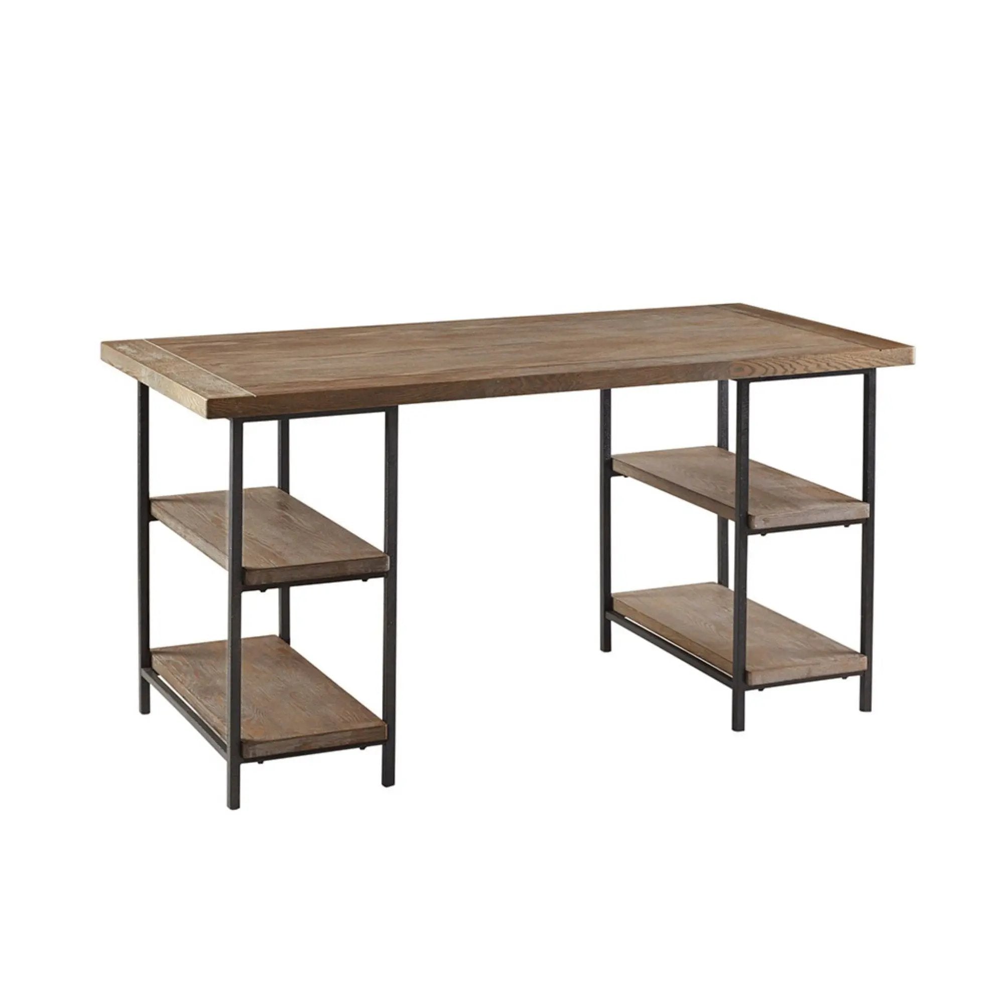 Industrial Style Metal Frame Accent Desk With Side Shelving - Gray by Unique Piece Furniture