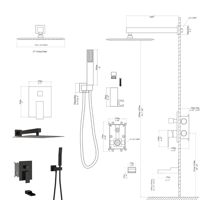 10" Wall Mounted Square Shower System With Rough In Valve by HouseOfZazla