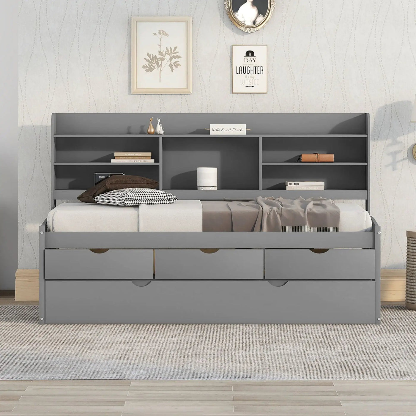 Captain Bed With Built In Bookshelves, 3 Storage Drawers, And Trundle by HouseOfZazla