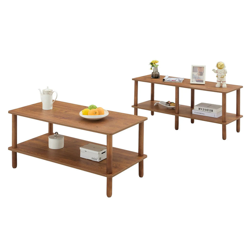 Modern 2 Tier Coffee Table With Open Storage Shelf For Living Room