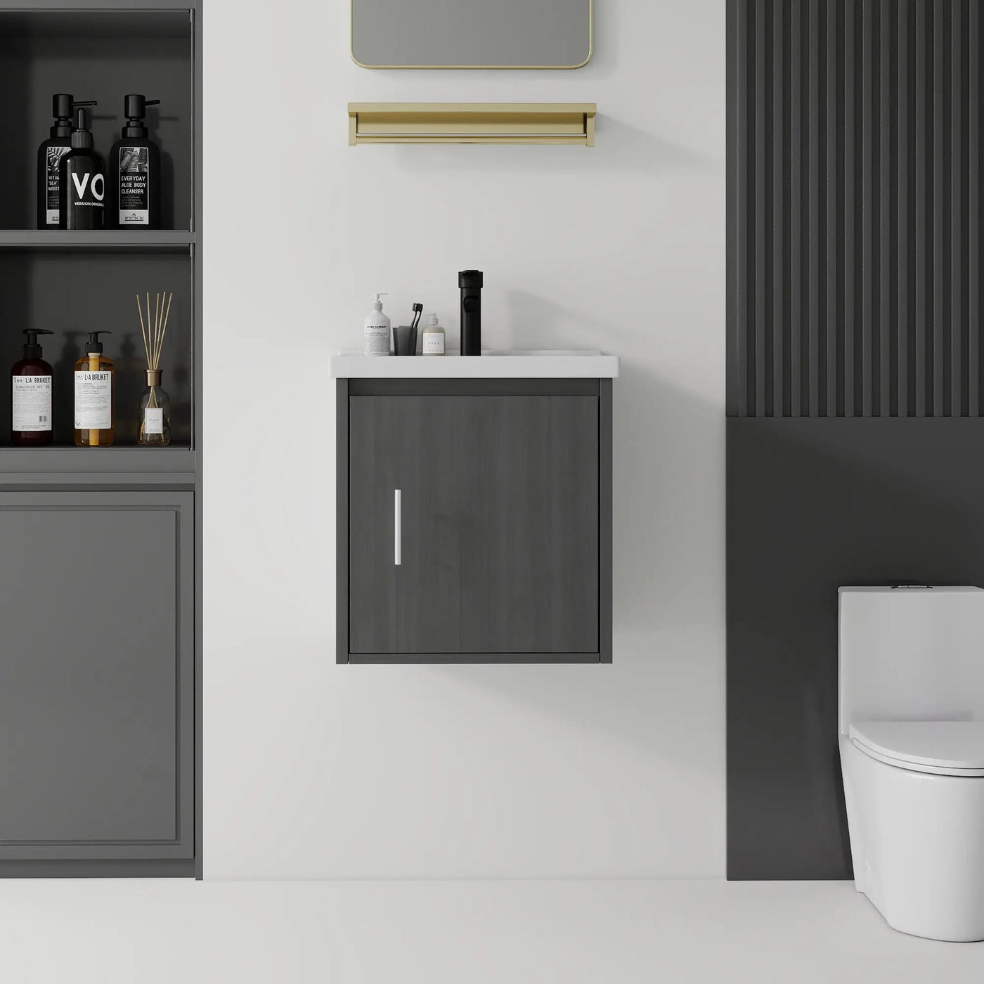 20 Inch Floating Bathroom Vanity with Sink, Soft-Close Door, Ceramic Sink, Plywood by HouseOfZazla