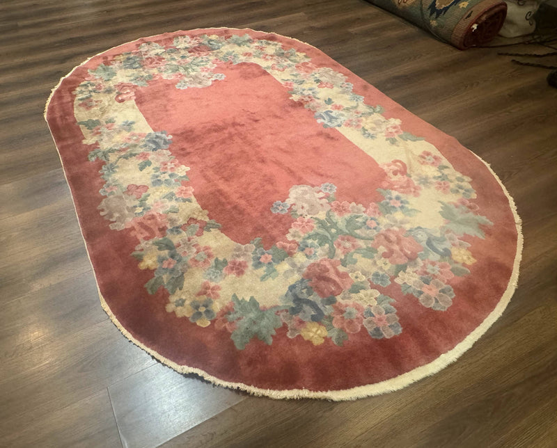 Oval Chinese Peking Rug 5x8, Pink, Floral, Vintage Chinese Wool Carpet by Jewel Rugs