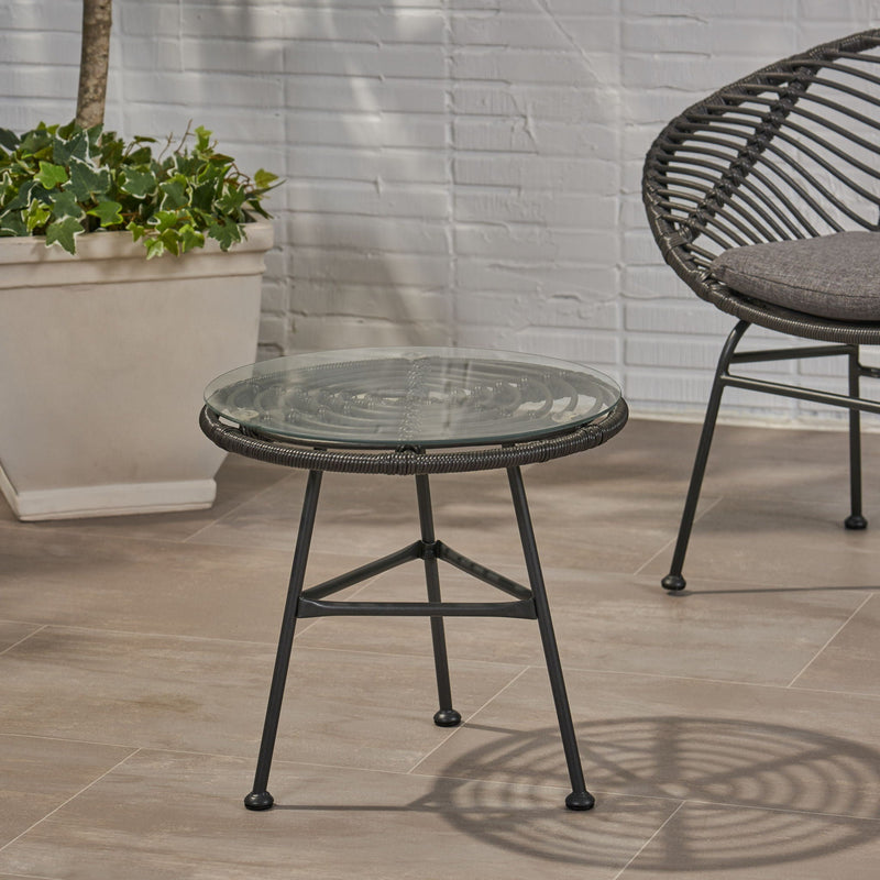 Petrichor Outdoor Side Table with Tempered Glass and Steel Frame by HouseOfZazla