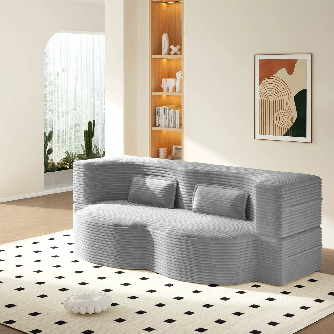 Floor Sofa With 2 Pillows, Convertible Twin Size Mattress For Living Room by HouseOfZazla