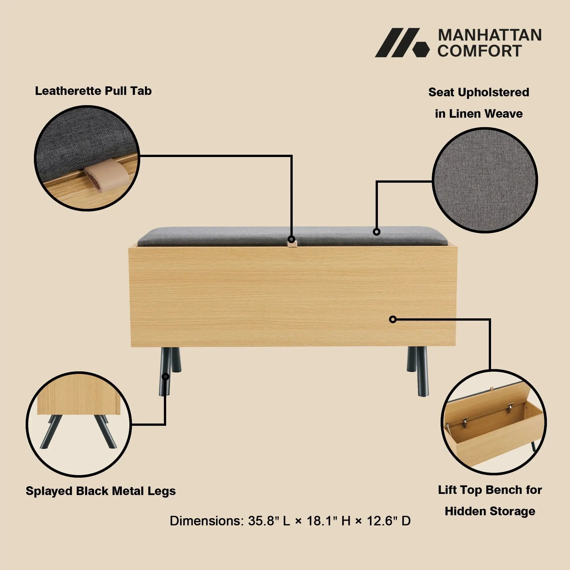 Paloma - Accent Storage Bench With Lift Top - Light Oak by HouseOfZazla
