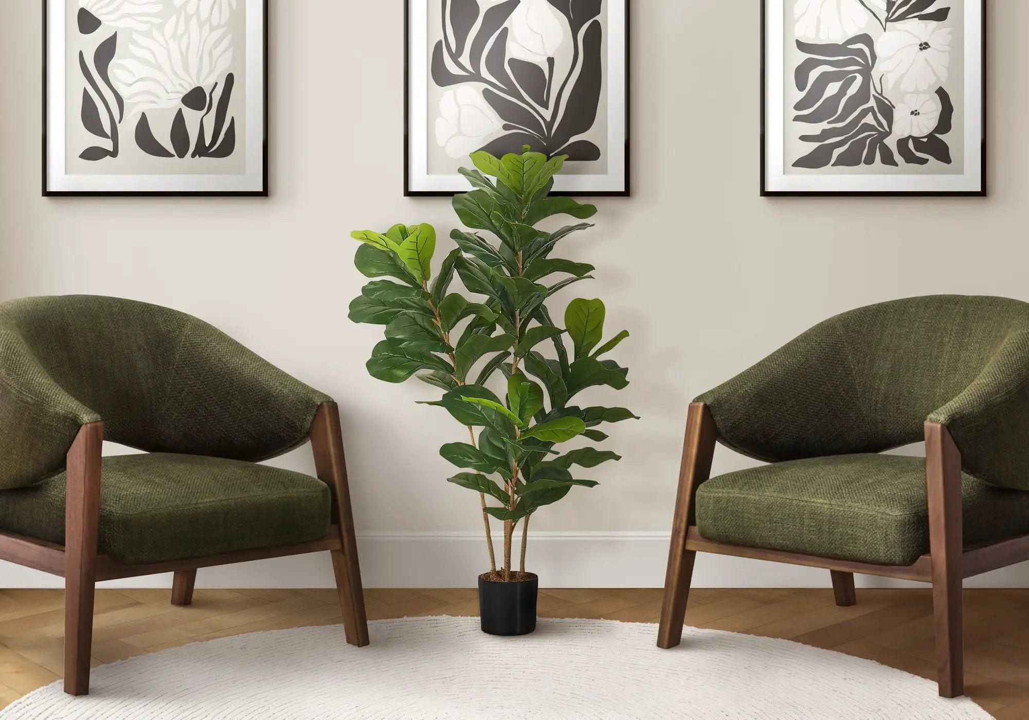 41" Tall, Artificial Plant, Fiddle Tree, Indoor, Faux, Fake, Floor, Greenery, Potted, Real Touch, Decorative - Green / Black by Unique Piece Furniture