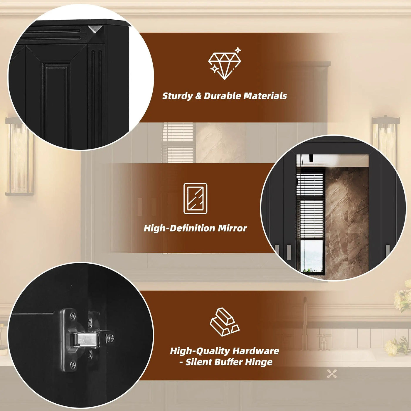 Wall Mounted Bathroom Cabinet With Mirror And 5 Shelves, Rectangular Design by Unique Piece Furniture