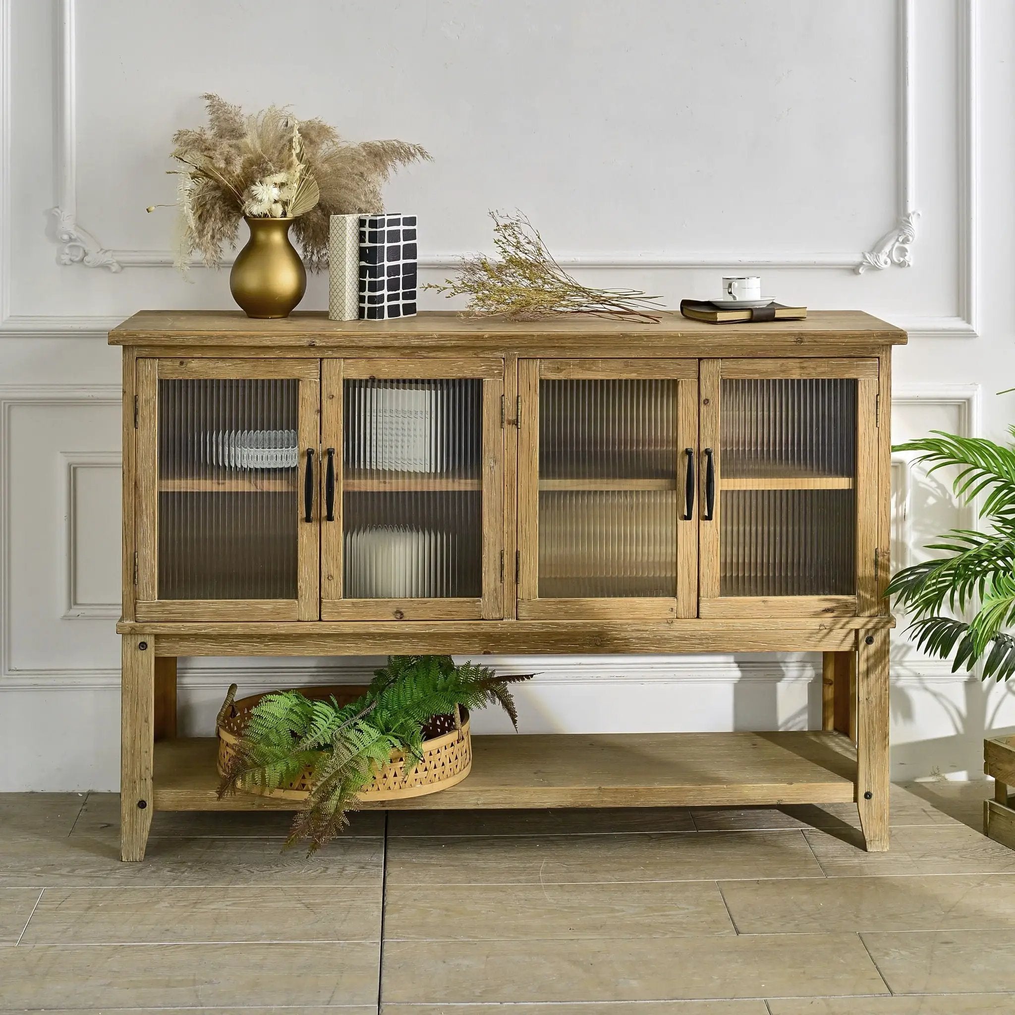 Rectangle Accent Sideboard Cabinet With Storage Shelf, Cabinet For Kitchen - Natural Wood by Unique Piece Furniture