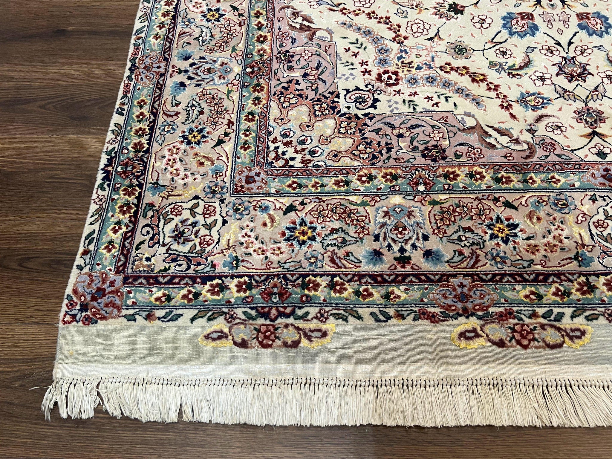 Beautiful Pak Persian Rug 6x9, Floral Medallion, Wool and Silk, Highly Detailed Elegant Carpet, Vintage Oriental Rug 6 x 9, Cream and Gray by Jewel Rugs