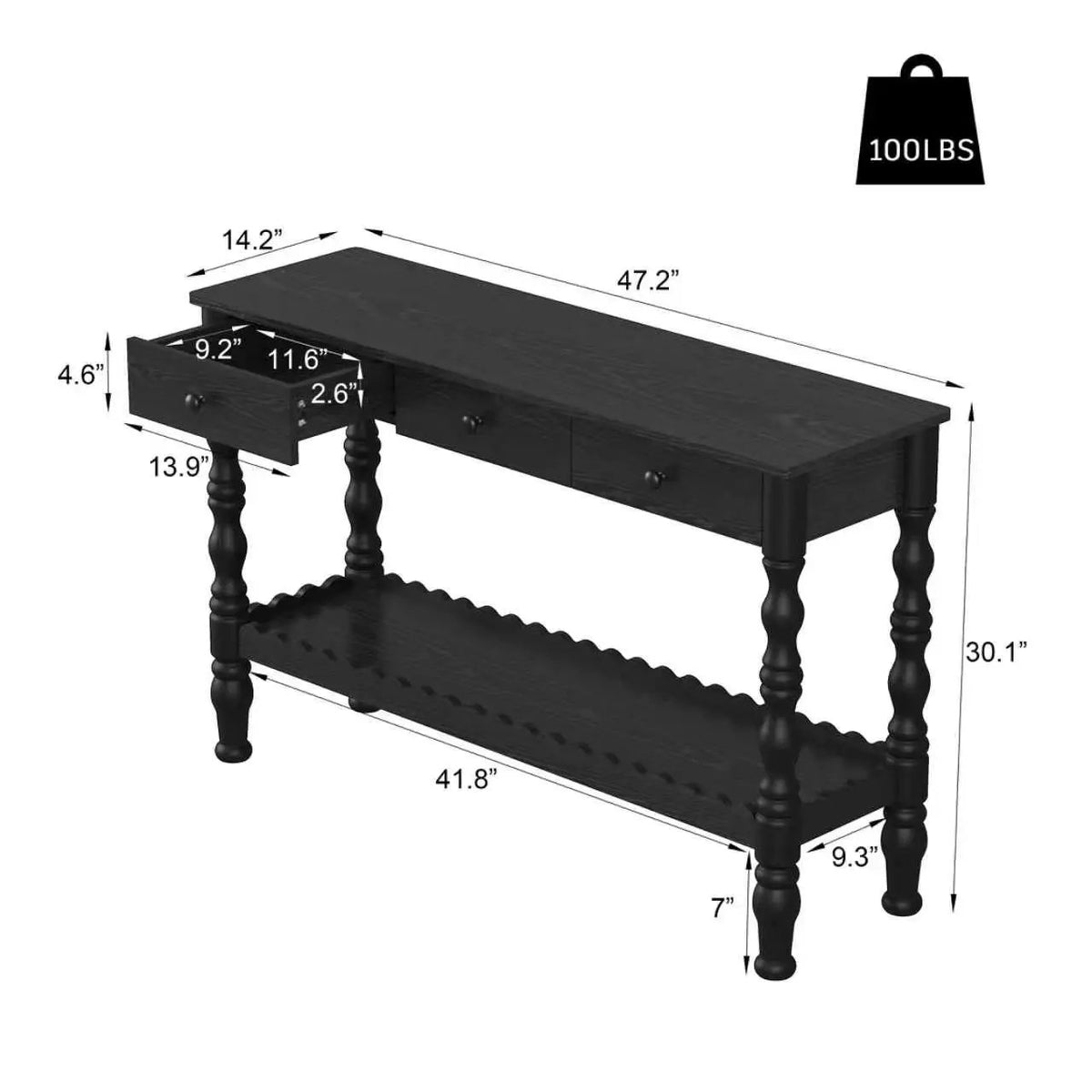 47.2'' Solid Wood Console Table for Entryway by HouseOfZazla