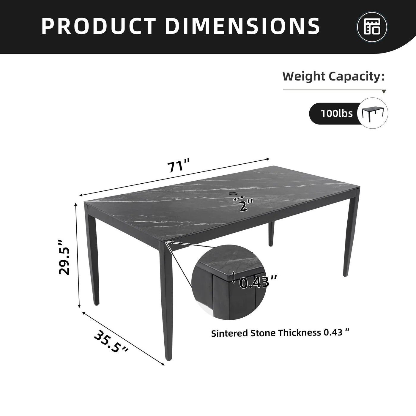 Outdoor Modern Patio Dining Table, Post Tapered Legs, Weatherproof & Rust Free by HouseOfZazla