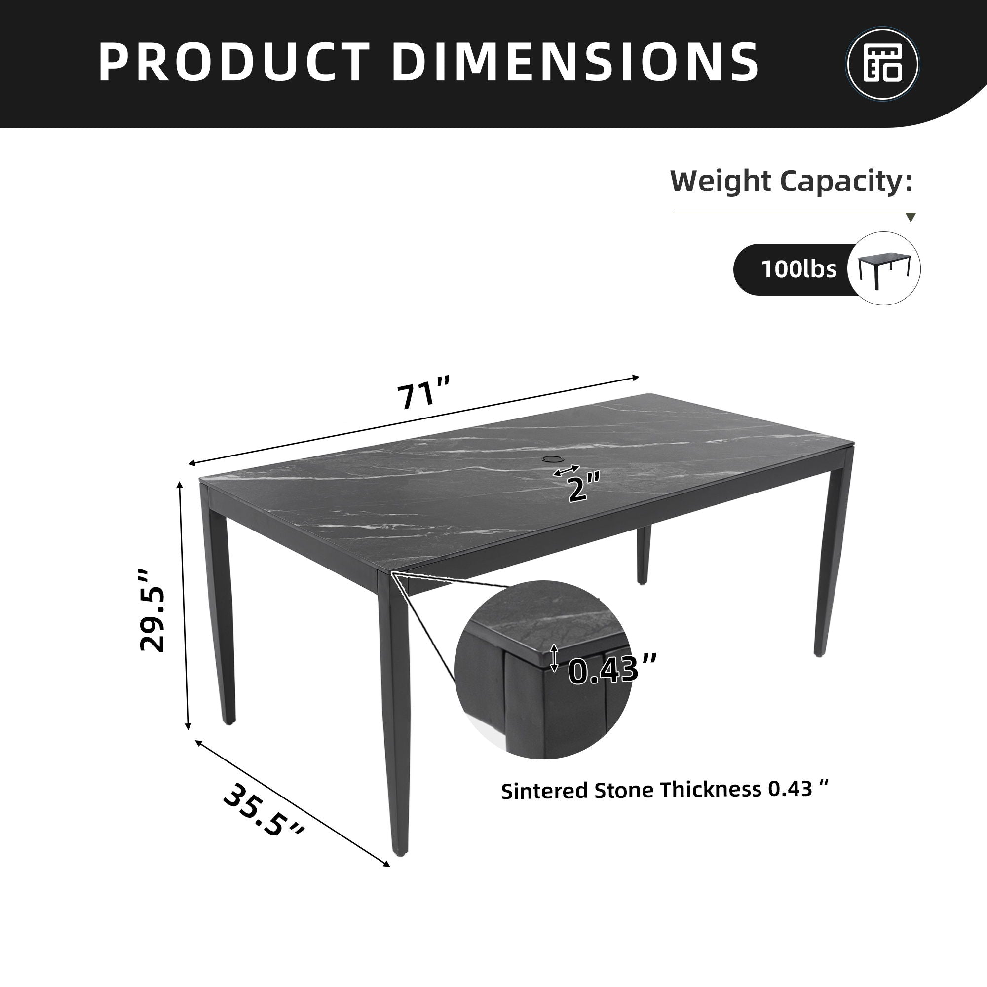 Outdoor Modern Patio Dining Table, Post Tapered Legs, Weatherproof & Rust Free by HouseOfZazla