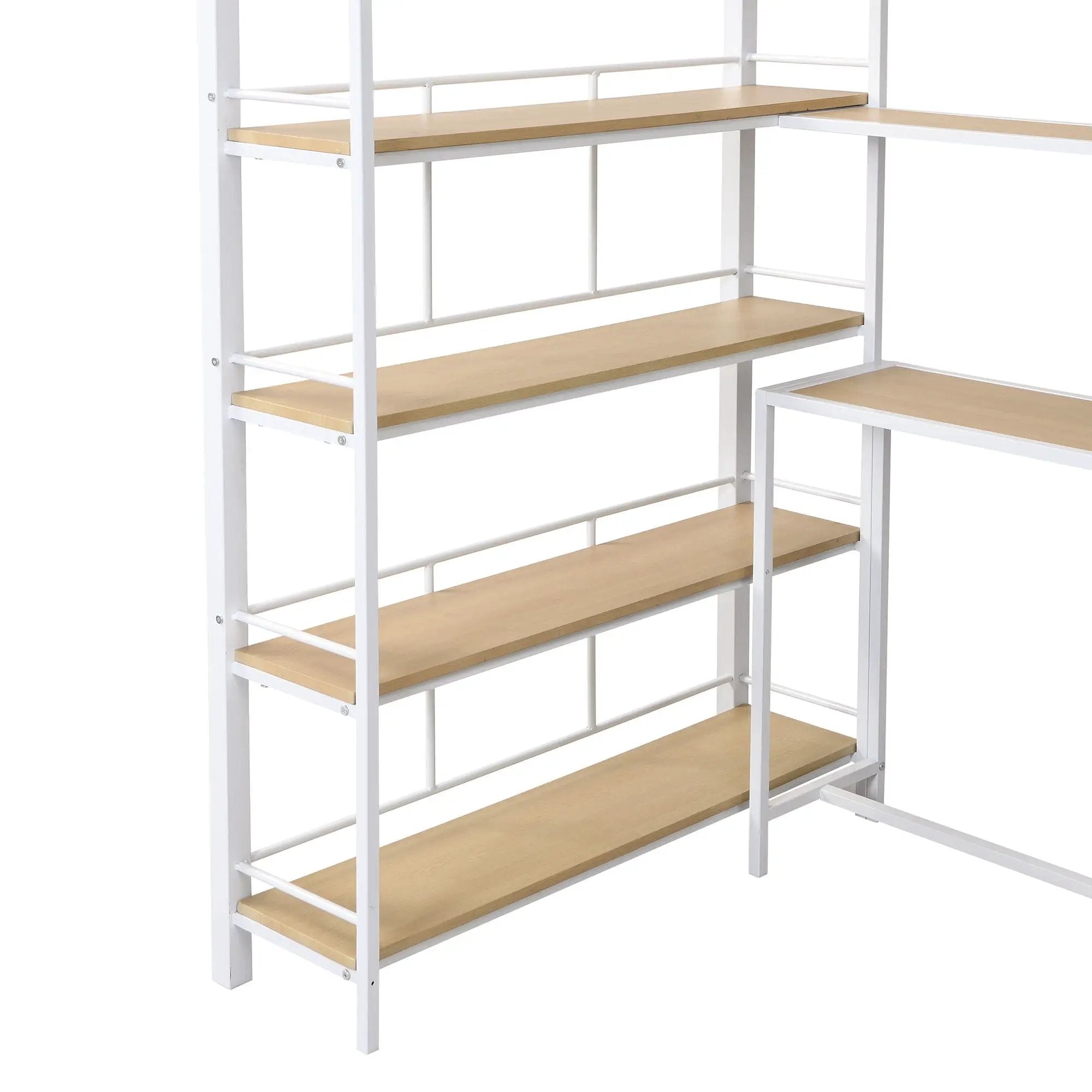 Twin Size Loft Bed With Built In Desk, Staircase Storage & 4 Tier Shelves - White by HouseOfZazla