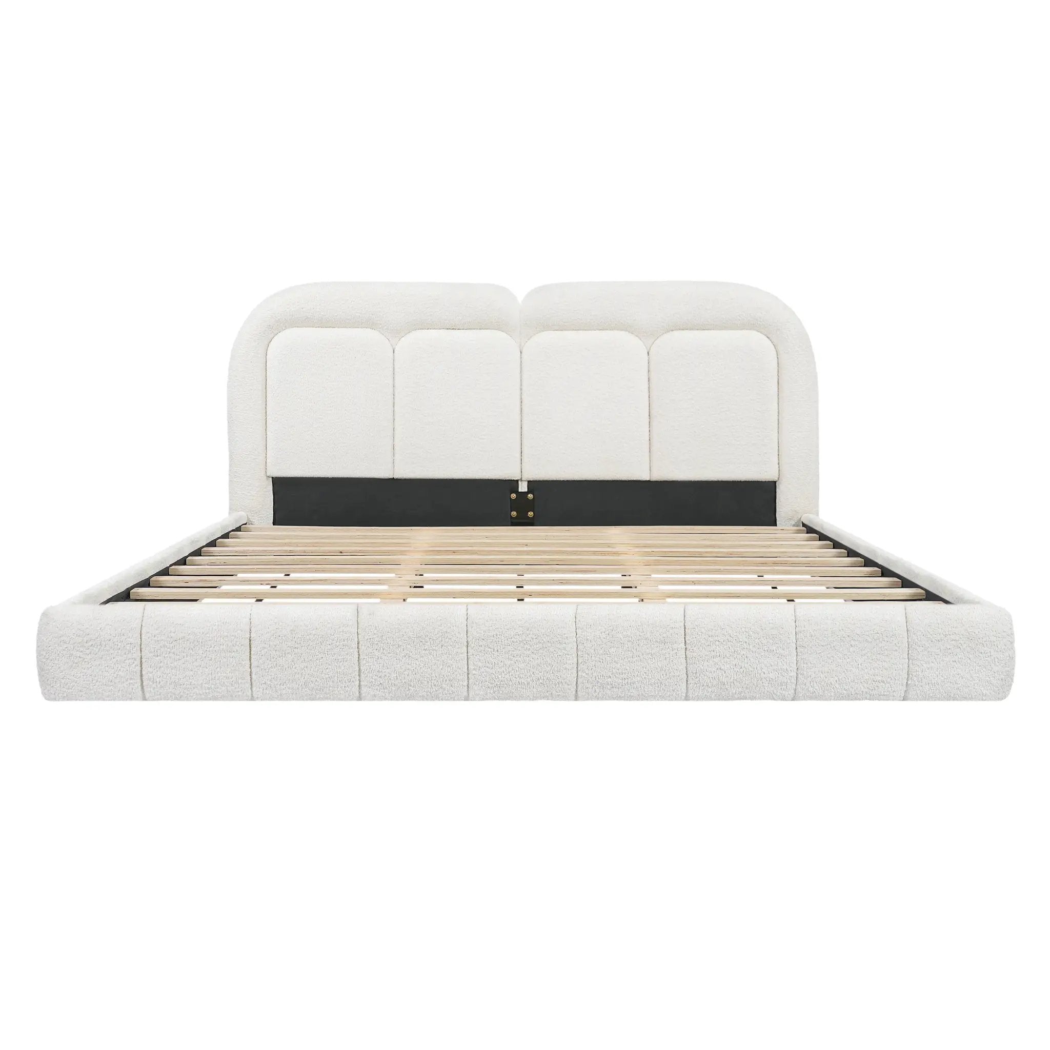 King Size Boucle Upholstered Platform Bed with Tufted Headboard by HouseOfZazla